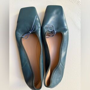 Mansur Gavriel Square Toe Ballerina Ballet Shoes dark green